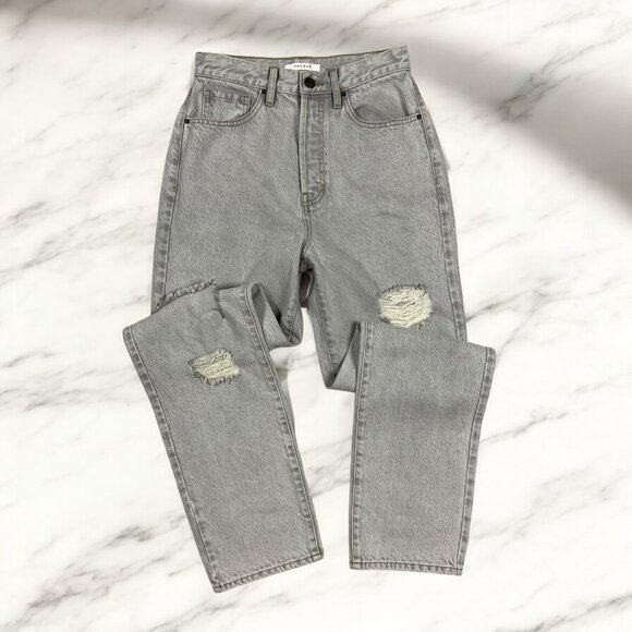 Pacsun Eco Gray Ripped Dad Jeans Size 26 Button Fly High Rise Baggy Slouchy Fit - Picture 9 of 11